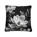 Black and grey Magnolia velvet cushion front.