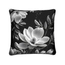 Black and grey Magnolia velvet cushion back.