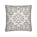 Black pattern on ivory velvet cushion back.