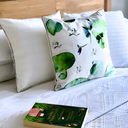 Eucalyptus Green Velvet Cushion and Cushion cover, vibrant, playful, yet luxurious. This cosy soft velvet piece will freshen and brighten up your furnishings. (Front view).