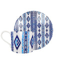 Savanna Blue Coffee/ Tea Cup and Saucer. Stunning blue, white geometric design on bone china