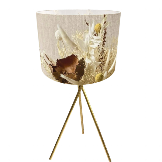 The Maggie Protea lampshade. The striking blend of earthy browns, soft beiges, and sunny yellows captures both sophistication and charm. 