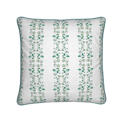 Green and white Gumleaf green cotton linen cushion. 