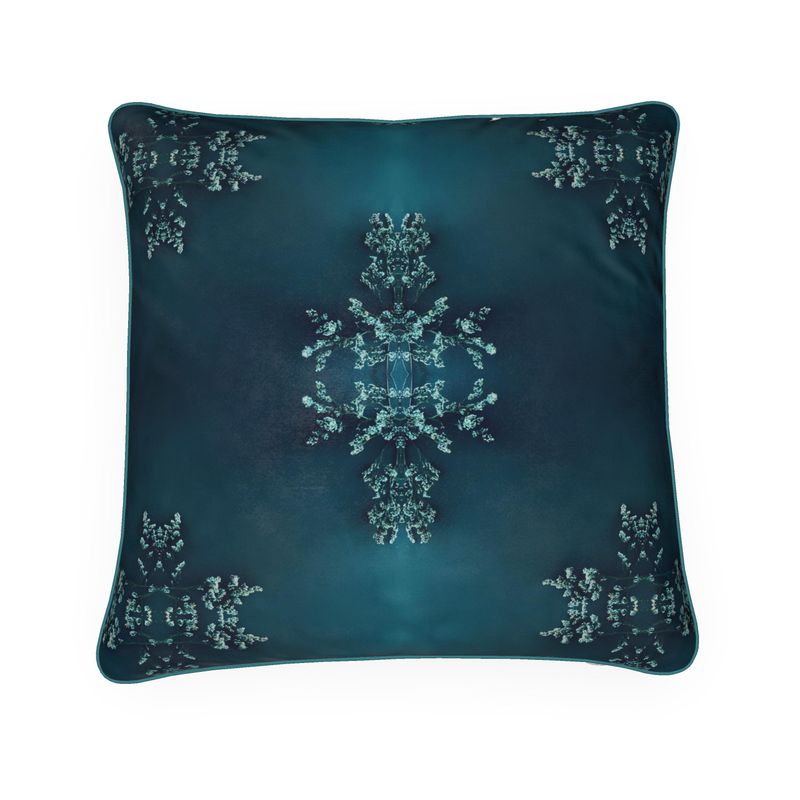 Teal Cushion and cushion cover. lux soft velvet. piped in green. A lovely statement piece for any home decor style.( front view) 2