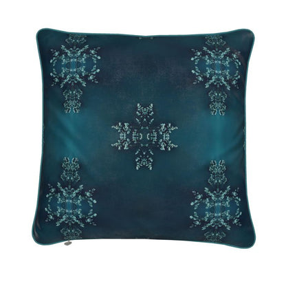 Teal Cushion and cushion cover. lux soft velvet. piped in green. A lovely statement piece for any home decor style.  back View 