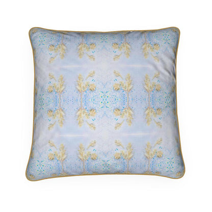 Sola Flower inspired Blue and white pattern, adorned with splashes of Blue and yellow. . Lux Soft Velvet