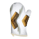 Maggie cinnamon oven glove pair, brown, beige and white cinnamon pattern with double insulation.