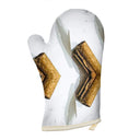 Maggie cinnamon oven glove pair, brown, beige and white cinnamon pattern with double insulation.