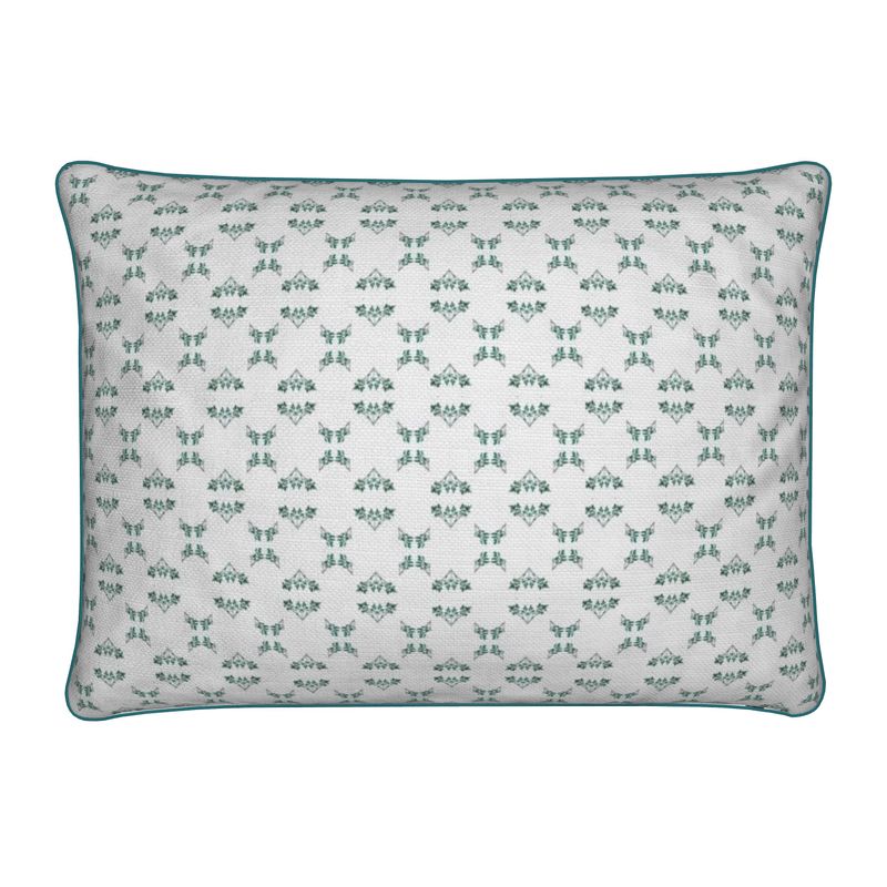 Green and White cotton linen cushion