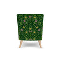 Green Forest occasional chair. The playful yet sophisticated design features a bold green forest colour with contrasting pink and yellow floral pattern. Back View. 