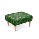Green forest footstool. Handmade with 100% poly velour, durable, Beech wood frame &amp; legs, 38 cm in height. back view.