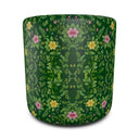 Green forest Ottoman (pouffe) Soft Furnishing Velour Fabric,42 cm tall. handmade. front view.