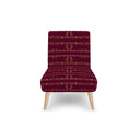 Burgundy occasional chair. The playful yet sophisticated design features a green and pink floral vine. Front view.