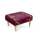Burgundy footstool. Handmade with 100% poly velour, durable, Beech wood frame &amp; legs, 38 cm in height. front view.
