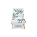 Evon Blue occasional chair. Impeccably designed with expert craftsmanship and upholstered in delicate, fire-rated chichi furnishing velour. Frontview.