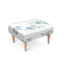 Evon blue hibiscus footstool. Handmade with 100% poly velour, durable, Beech wood frame &amp; legs, 38 cm in height. back view.