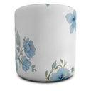 Evon Blue Hibiscus Ottoman (pouffe) Soft Furnishing Velour Fabric,42 cm tall. handmade. back view.