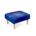 Cobalt Blue footstool. Handmade with 100% poly velour, durable, Beech wood frame &amp; legs, 38 cm in height. front view.
