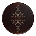  Enoch Pouffe ottoman features a brown base adorned with a beige pattern and copper red highlights. top view.