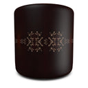  Enoch Pouffe ottoman features a brown base adorned with a beige pattern and copper red highlights. Back.