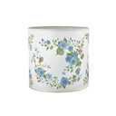 White fabric lampshade with  blue and pink floral design on a white background