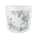 Decorative fabric lampshade with blue and pink floral design on a white background.