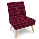 Burgundy occasional chair. The playful yet sophisticated design features a green and pink floral vine. Backview.