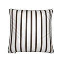 Chocolate brown and white stripes velvet shimmer cushion. back view.