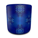 Round cobalt Blue Ottoman made with soft furnishing velour fabric. Front View.
