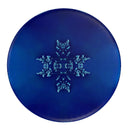 Round cobalt Blue Ottoman made with soft furnishing velour fabric.TopView
