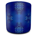 Round cobalt Blue Ottoman made with soft furnishing velour fabric.