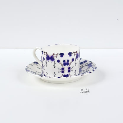 Evon Blue Siirlingia Coffee Cup and saucer Handmade Bone China 