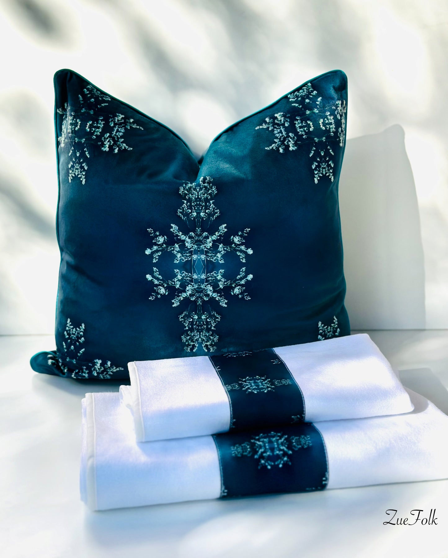 Teal Cushion and cushion cover. lux soft velvet. piped in green. A lovely statement piece for any home decor style. 