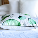Eucalyptus Green Velvet Cushion and Cushion cover, vibrant, playful, yet luxurious. This cosy soft velvet piece will freshen and brighten up your furnishings. (side view).