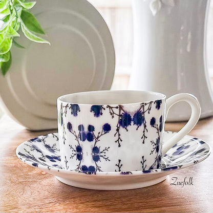 Evon Blue Siirlingia Coffee Cup and saucer Handmade Bone China