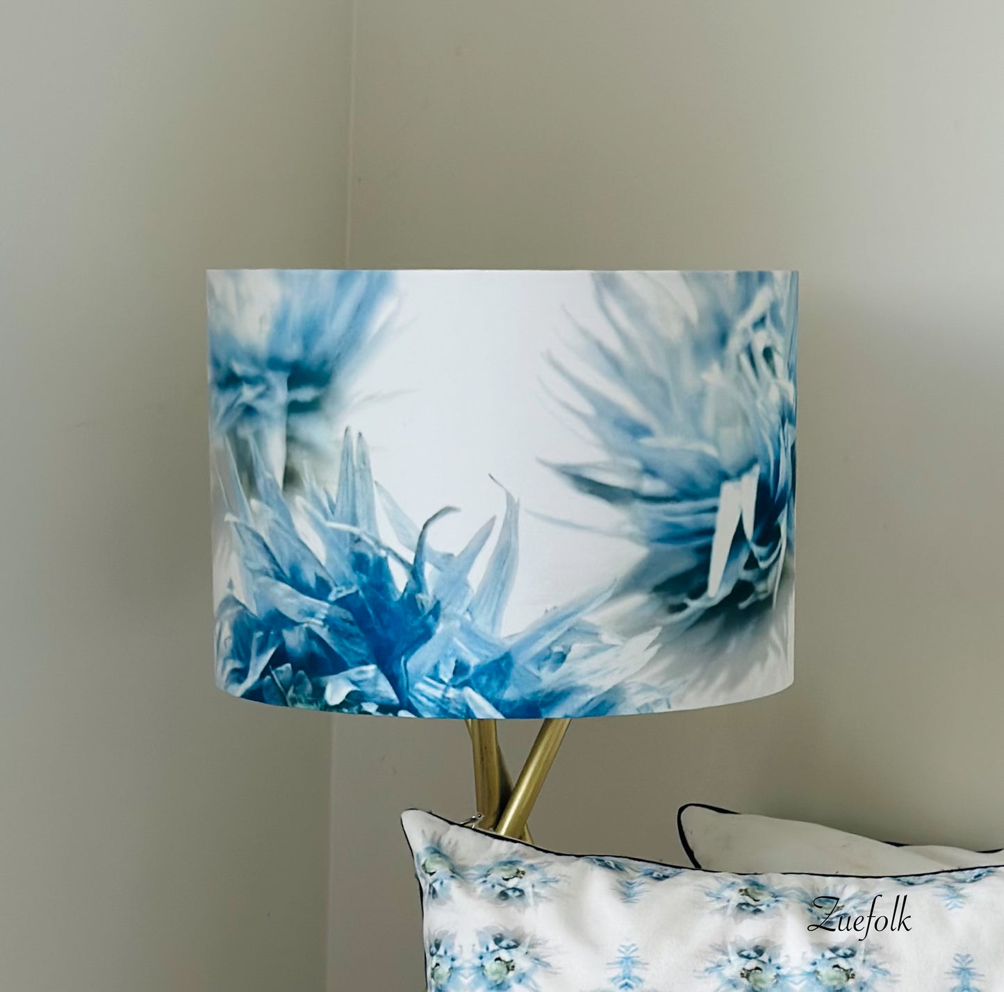 Elegant Stunning Blue And white lampshade . floral Design. paired  styling with the  Evon blue Cushion 