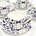 Evon Blue Siirlingia Coffee Cup and saucer Handmade Bone China ( Set Of 4)