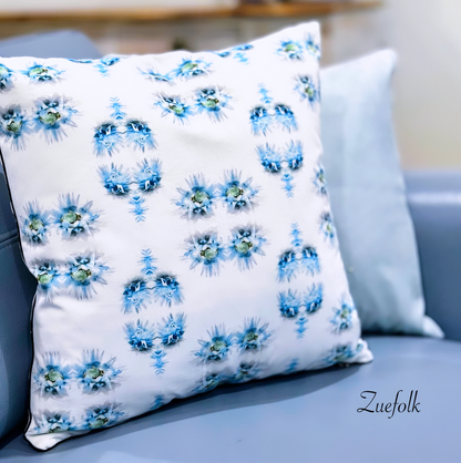 Evon Blue Velvet Cushion and Cushion Covers. A stunning and elegant, cushion and cushion cover design. We set this on a velvet canvas for a complete cozy, luxurious furnishing( front view) 2