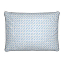 Evon blue sky Cotton linen cushion, elegant blue and white pattern on the rectangular cushion front. 