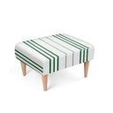 Green and white striped footstool. 100% velour fabric. Handcrafted. Front. 