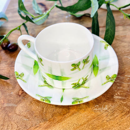 Gumleaf Green Coffee Cup and Saucer. Hand made Bone China. Suitable for both Coffee and tea. 