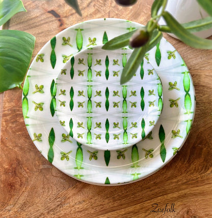 Gumleaf Green Dinner plate and side plate. Hand-made on Bone China.