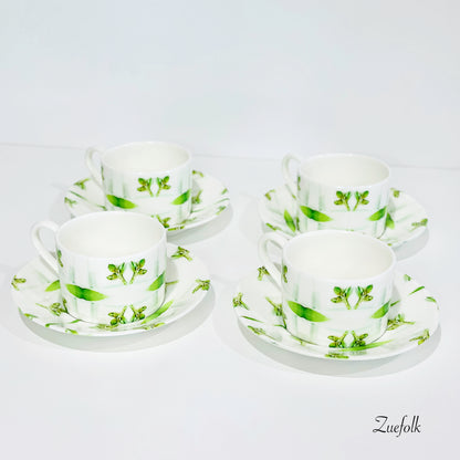  Gumleaf green cup and saucer bone China Coffee set. Tea set (set of 4)