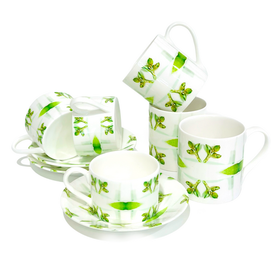  Gumleaf green cup and saucer bone China Coffee set. Tea set 