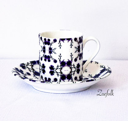 Evon Blue Espresso Cup and Saucer. Handmade Bone China