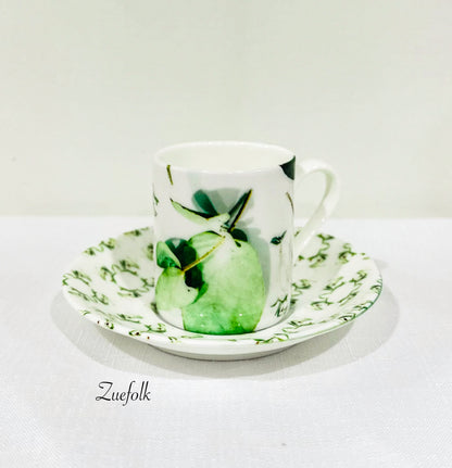 Gum leaf green Coffee Cup and saucer.