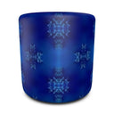Round cobalt Blue Ottoman made with soft furnishing velour fabric.