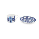 Savanna Blue bone China patterned teacup and saucer.