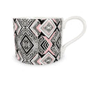 Savanna pink coffee cup/ teacup, a pink, black and grey patterned teacup sideview, handmade with bone China. 
