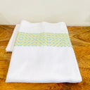 Yellow and blue diamond strip towel set. microfibre and towelling blend towel.